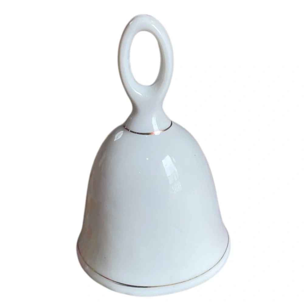 Vintage Enesco Christmas Bell Mistletoe Joy‎ Peace Love Hope, White w/Gold Trim